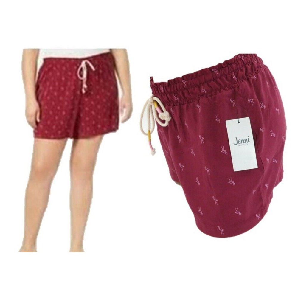 Jenni Pajama Shorts Red with Pink Flamingos Elastic Waist